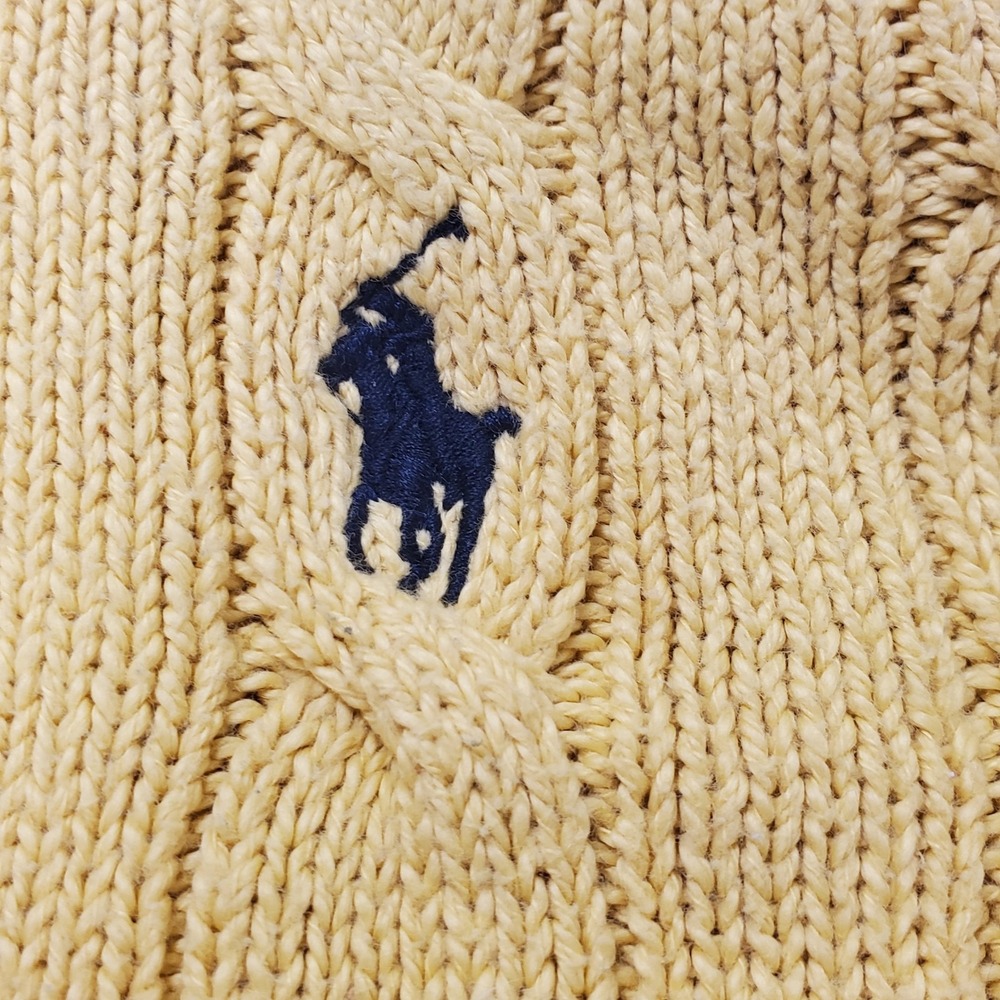 Polo Ralph Lauren Mens XL Yellow Cotton Cable Knit Sweater Crewneck Pullover - Picture 5 of 9
